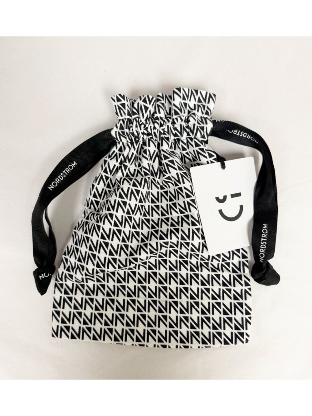 Nordstrom Black & White Fabric Cotton Drawstring Storage Gift Travel Dust Bag
